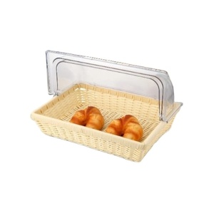 Nouveau Design créatif et classique en osier tissé à la main Rectangle pain aux fruits cuisine organiser outil rotin panier avec couvercle en acrylique - Product Image 1