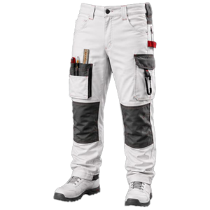 <b>White</b> Multi Pocket <b>Work</b> Pants Cargo <b>Trousers</b> Protective Workwear Uniform for Construction Industrial Use - Product Image 1