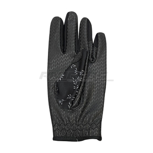 Gants d'équitation en cuir noir avec tissu floral pour femmes, gants d'équitation à doigts entiers, nouveau style élégant, gants d'équitation d'hiver - Product Image 3
