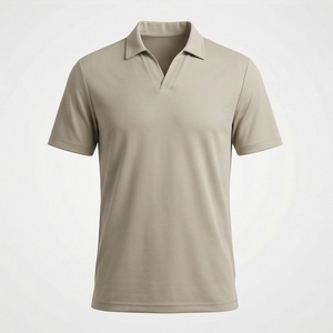 Polo à manches courtes pour homme, beige, tricot uni, coupe décontractée - Product Image 1