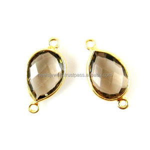 Natural Smokey Quartz Sterling <b>Silver</b> Gold Plated Christian Pendant & Party <b>Charms</b> Connectors DIY Pear Shape Wholesale - Product Image 3