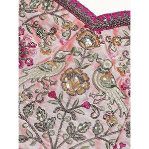 <b>Peach</b> Embroidered Silk Plus Size Lehenga Choli for Sangeet Wedding Wear - Product Image 3