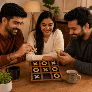 Plateau Tic Tac Toe |   Jeu de société en bois de mangue de qualité supérieure |   Jeu de société familial de luxe XOXO, décoration d'intérieur, coffret cadeau, fait main, décoratif - Product Image 3