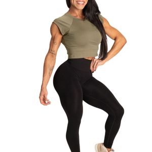 Women Ribbed Crop Tank <b>Top</b> Breathable Short Sleeve Gym Workout Fitness Yoga <b>Top</b> Activewear Fashion Wholesale OEM ODM - Product Image 3