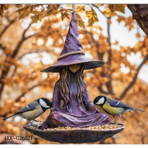 Decoraciones de jardín para Halloween, comedero para pájaros con diseño de bruja, comedero colgante de resina para jardín - Product Image 2