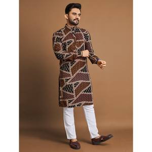 ผ้าคอตตอนเนื้อนุ่มพิมพ์ลายสำหรับผู้ชายสีน้ำตาลเข้มมาใหม่ - Product Image 1