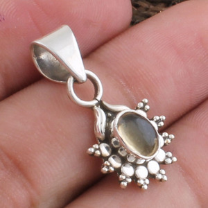Pendentif Cabochon Citrine Naturelle en Argent Sterling 925 Plaqué Platine Fait Main Vintage Pierre Précieuse Jaune Unisexe Vente en Gros - Product Image 3
