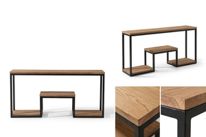 Premium Eco-Friendly Modern Solid Wood <b>Side</b> <b>Table</b> Heavy Duty Metal Frame Long <b>Table</b> Wholesale Factory Price Interior Design - Product Image 4