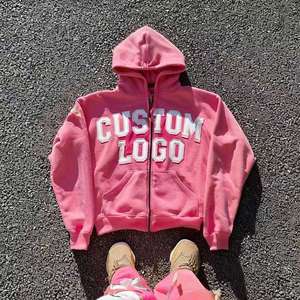 Sweat à capuche zippé 100 % coton pour homme, avec logo frontal, style streetwear, écologique, en polaire teinte unie à contraste de couleurs, prix bas, vente en gros - Product Image 1