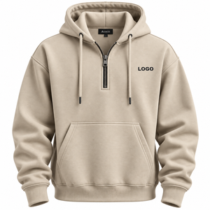 Sweat-shirt à capuche demi-zip pour homme, personnalisable avec logo, en molleton épais, avec cordon de serrage et poche kangourou, décontracté, hiver, vente en gros - Product Image 3