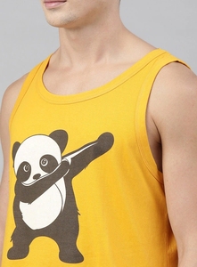 Camiseta sin Mangas Amarilla para Hombre, con Estampado, Cuello Redondo, Informal, de Algodón, Transpirable, para Verano - Product Image 3