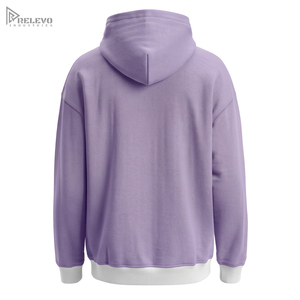 เสื้อฮู้ดดี้ผ้าฟลีซคอตตอน 100% หนานุ่มพิเศษ แบบยูนิเซ็กซ์ สีลาเวนเดอร์ขาวสองสี พร้อมช่องรูดด้านข้าง - Product Image 2