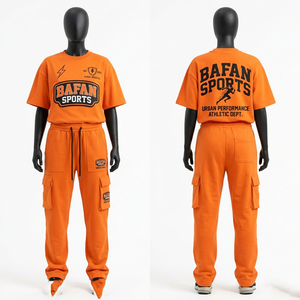 Conjunto de Camiseta Naranja de Algodón de 230 GSM de Alta Calidad con Pantalones Cargo para Mujer, Ropa Urbana con Logotipo Personalizado - Product Image 5