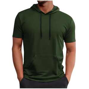 Sudadera con capucha de moda para hombre, holgada, de invierno, con patrón liso, de lana peinada, teñida, antipilling, estilo musculoso, para gimnasio - Product Image 6