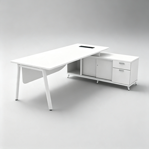 AY Office System Modern White Steel L-Shaped Office <b>Desk</b> with Storage <b>Cabinet</b> Minimalist Design for Home Office Use - Product Image 2