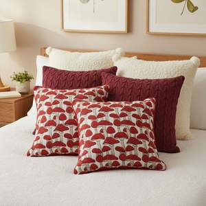 SOGA 6-Piece Red and White Decorative Pillowcase Set Cable Knit <b>Boucle</b> Ginkgo Leaf Textured <b>Cover</b> for Living Room <b>Sofas</b> - Product Image 5