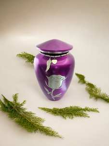 แก้วโกศสีม่วงขนาดใหญ่พร้อมสลักลายดอกกุหลาบเดี่ยว  ภาชนะสำหรับบรรจุอัฐิคน ทำจากอะลูมิเนียม สำหรับงานศพ - Product Image 6