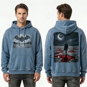 Oversized Purple Hoodie Custom Witch House Graphic Print Men Drop Shoulder Sweatshirt Vintage Wash Fleece Hoodie Manufacturer - Product Image 2