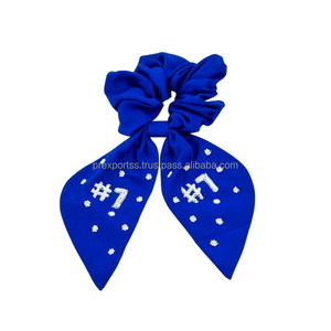 Custom Football Beaded Hair Bow Scrunchie con casco y 87 Patch Red Cheer Hair Tie con bufanda Tails para Game Day Sports Fans - Product Image 5