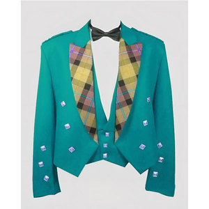 Turquoise <b>Wool</b> Prince Charlie Top Sell Jacket <b>Yellow</b> Tartan Vest Silver Buttons Factory Supplies 2026 - Product Image 1