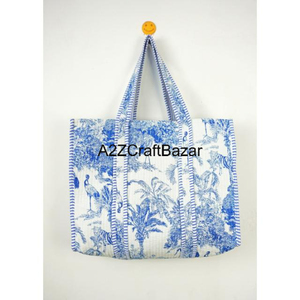 Sac fourre-tout en coton rayé pour femme, grande taille avec longue poignée, pour voyage, plage, rangement et exposition, Rajasthan A2ZCraftBazar - Product Image 2