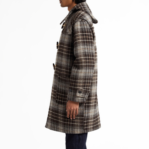 Manteau en laine à carreaux pour homme, longueur genou, col rabattu, manches classiques, épais et chaud, vêtement d'extérieur d'hiver, fermeture à boutons en corne - Product Image 4