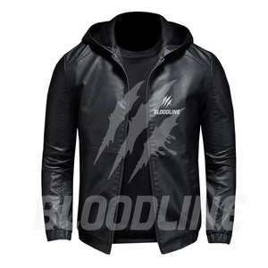 Men's Black PU Leather <b>Jacket</b> Moto Biker <b>Jacket</b> Men Hooded Leather <b>Jacket</b> <b>Slim</b> <b>Fit</b> Biker <b>Jacket</b> PU Leather Motorcycle <b>Jacket</b> - Product Image 1