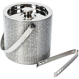 Seau à glace élégant en strass pour les fêtes, avec couvercle et pince, refroidisseur de boissons en acier inoxydable isolé de qualité supérieure pour champagne et vin - Product Image 1