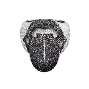 Hip Hop Iced Black White Moissanite Freshwater Pearl Tongue <b>Ring</b> 925 Sterling Silver Rhodium Plated Micro Pave <b>Statement</b> Jewelry - Product Image 1