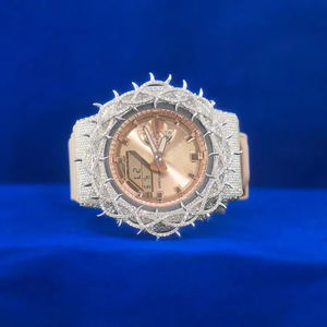 Reloj de Lujo con Incrustaciones de Moissanita, Esfera Dorada Rosa, Correa de Silicona, Estilo Diamante, Diseño Hip Hop, Reloj de Diseñador - Product Image 4