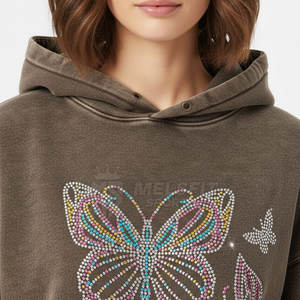 Hoodies élégants pour femmes en tricot avec strass, effet délavé, doux, 100% coton, tissu léger, parfaits pour la mode décontractée et streetwear - Product Image 5