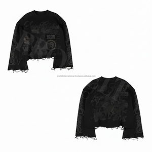 Fleece épais déchiré coupe courte style urbain tendance été avec logo personnalisé manches classiques 100% coton - Product Image 3