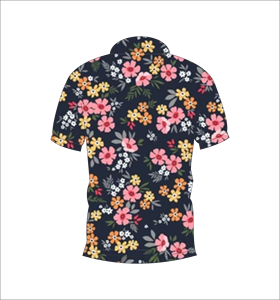 เสื้อโปโลลายดอกไม้พื้นหลังสีเข้ม สีชมพู สีเหลือง หลากสี พิมพ์ลายเขตร้อน แขนสั้น ฤดูร้อน ลำลอง มุมมองด้านหน้าด้านหลัง - Product Image 6