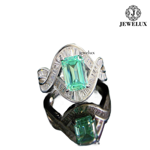 Jewelux Women's 925 <b>Silver</b> <b>Emerald</b> Cut Cocktail <b>Ring</b> Rhodium Plated Luxury Geometric Design Pave Setting Engagement <b>Ring</b> - Product Image 5