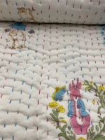 Couverture matelassée en coton avec motif de dessin animé, bordure bleue, pour une utilisation toute l'année à la maison