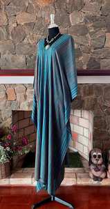 Vestido caftán bohemio con cuello en V, retro, a rayas, de rayón, talla única, corte holgado, fluido, vestido maxi para mujer - Product Image 3