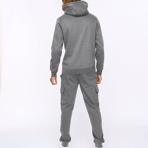 Ensemble de survêtement gris pour homme avec sweat à capuche et pantalon de jogging, tenue décontractée de sport et de détente, couleur unie, manches longues, coton mi-lourd, automne - Product Image 2
