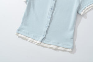 Women's Double-<b>Layered</b> Ribbed Button Cardigan 2026 Pastel Baby Blue Slim Fit Short Sleeve Casual Preppy Summer Knit <b>Top</b> HD - Product Image 2