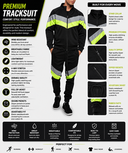 Ensemble de survêtement réfléchissant noir pour homme, design sportif à fermeture éclair intégrale, blocs de couleur, en polyester, pour l'automne, avec poches latérales - Product Image 6