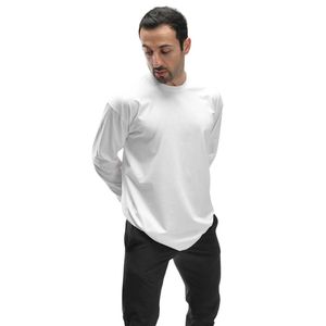 Men's <b>White</b> Long Sleeve Crew Neck T-<b>Shirt</b> Relaxed Fit Casual Sportswear Lightweight Breathable Everyday Cotton Blend Top Wear - Product Image 2
