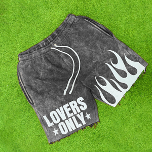 Pantalones Cortos de Algodón para Hombre con Estampado de Llama 'Lovers Only', Cintura Media, Estilo Casual Lavado - Product Image 1