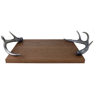 Plateau de service alimentaire en métal avec poignées latérales, décoration de table standard, texture embossée fabuleuse avec motif de branche feuillue - Product Image 2