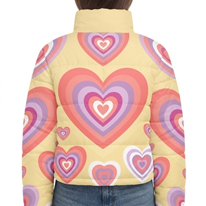 <b>Women's</b> Print Heart Belted Puffer Jacket Quilted Hooded <b>Winter</b> <b>Coat</b> Sublimation Hot <b>Padded</b> Outdoor Fashion Casual Outerwear Wear - Product Image 2