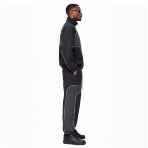 Ensemble de survêtement noir pour homme, manches longues, fermeture éclair sur le devant, sportif, deux pièces, coupe classique, vêtements d'automne, respirant, poches latérales - Product Image 5