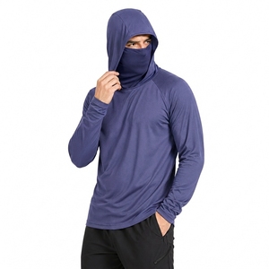 เสื้อเชิ้ตแขนยาวมีฮู้ดสำหรับผู้ชาย UPF 50 สีม่วงล้วน ผลิตจากโพลีเอสเตอร์ เหมาะสำหรับตกปลา - Product Image 3