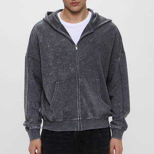 OEM ODM Acid Wash Mens <b>Full</b> <b>Zip</b> <b>Hoodie</b> 100% Cotton Soft Fleece Hooded Sweatshirt Casual Streetwear Custom Logo Wholesale Factory - Product Image 1