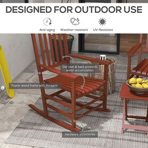 Set di 3 Sedie a Dondolo da Esterno in Robusto Legno, Colore Rosso Vino Vibrante, con Tavolino Portatile, Capacità 352 Libbre, per Terrazza e Patio - Product Image 4