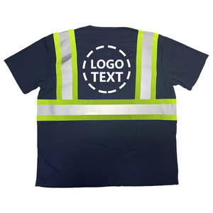 เสื้อยืดสะท้อนแสงสีกรมท่าสำหรับผู้ชาย แขนสั้น เสื้อทำงานแบบมองเห็นได้ชัดเจน มีกระเป๋าหน้าอกและพื้นที่สำหรับใส่โลโก้ - Product Image 2
