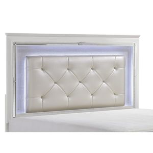 Testiera letto matrimoniale a LED dal design glamour, 1 pezzo, con bottoni trapuntati, texture goffrata effetto finta pelle di alligatore, finitura bianca, imbottita per camera da letto - Product Image 6