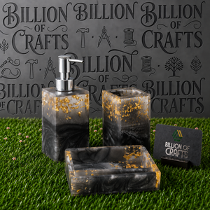 Luxury Waterproof Resin Three-piece <b>Bathroom</b> <b>Accessories</b> Set Gold Leaf <b>Black</b> White Soap Dispenser Tumbler Tray Custom Logo - Product Image 1